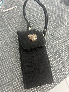 Brighton Black Croc-Embossed Wristlet with Silver Heart